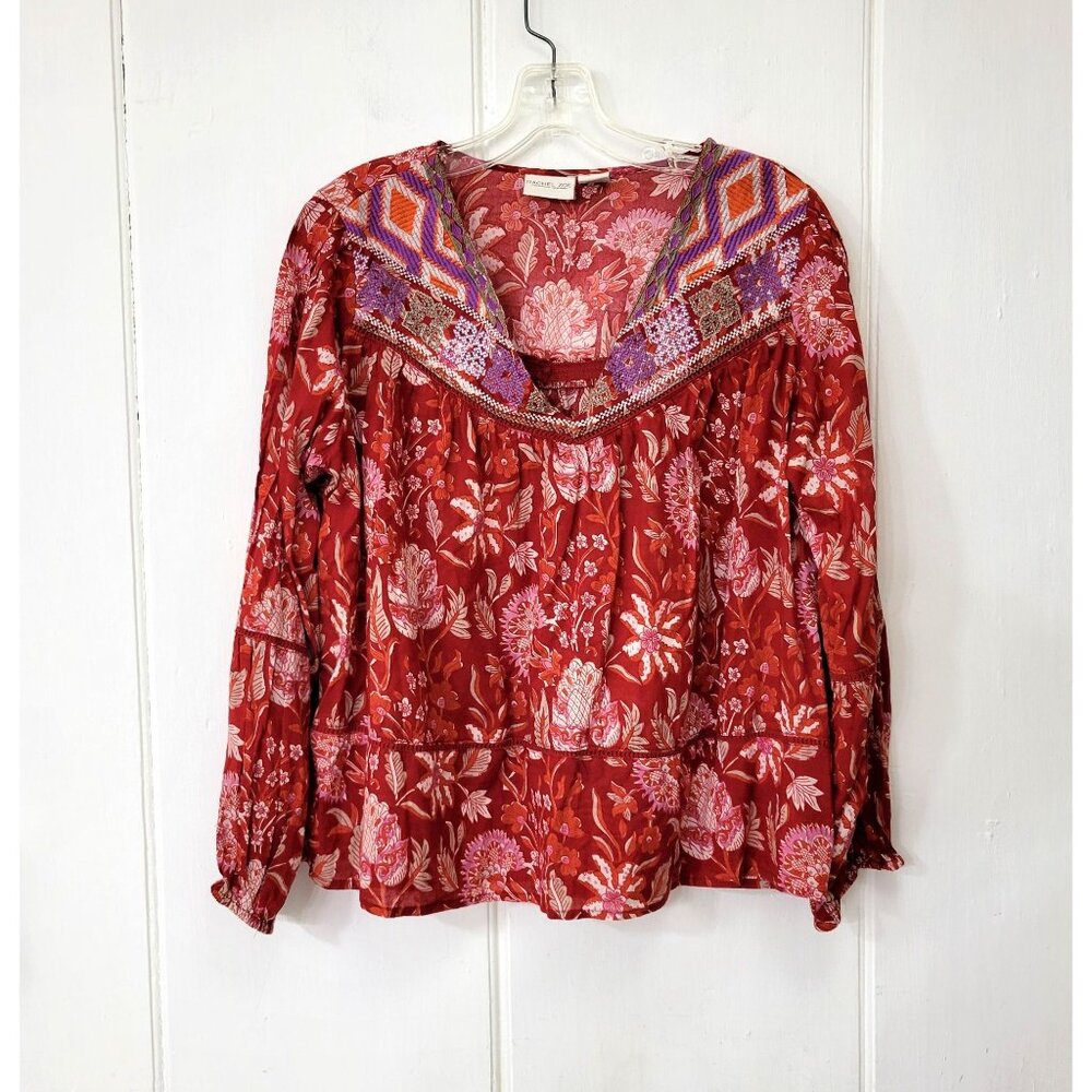 Rachael Zoe Red Cotton Floral Print Peasant Blouse - Picture 1 of 5